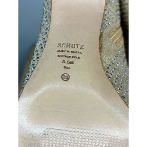 Schutz Women's Sybil Suede & Rhinestone Stilleto Heel‎ Mid-Calf Bootie Tan 9.5B - Picture 7 of 8
